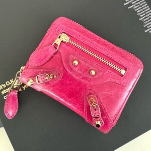 Pink Leather Wallet with Gold Accents